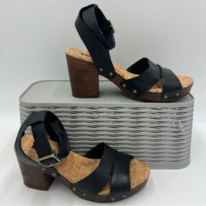 Korks Mia Platform Sandals Black Straps Size 6